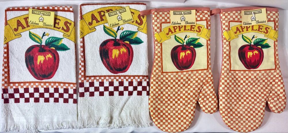 Better Homes Kitchen Classics Apples 4 Pc Kitchen Set 2 Towels 2 Oven Mitts NWT